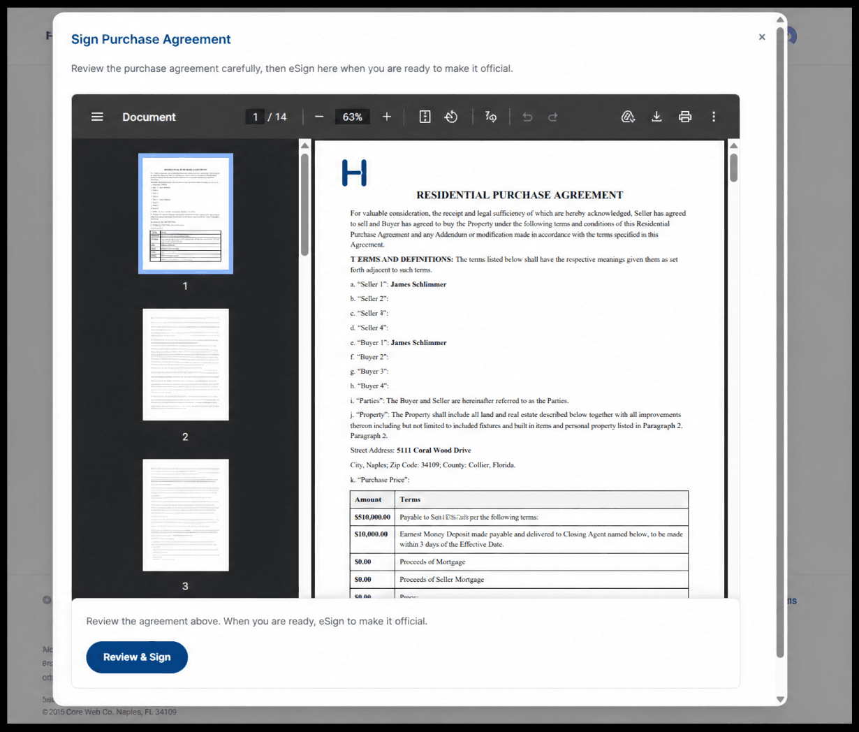 Sign the purchase agreement