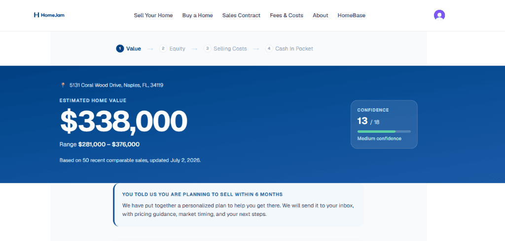 HomeJam live home value estimate experience