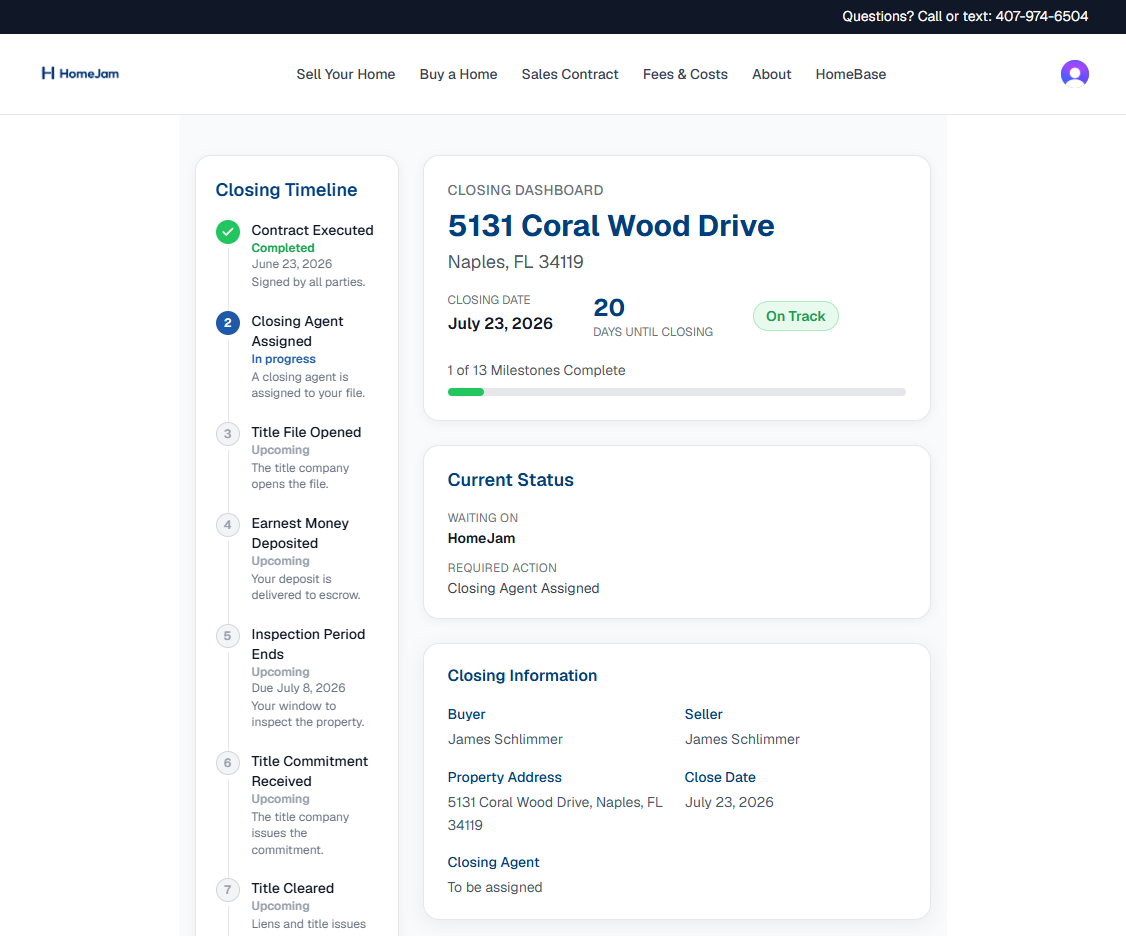 HomeJam closing dashboard