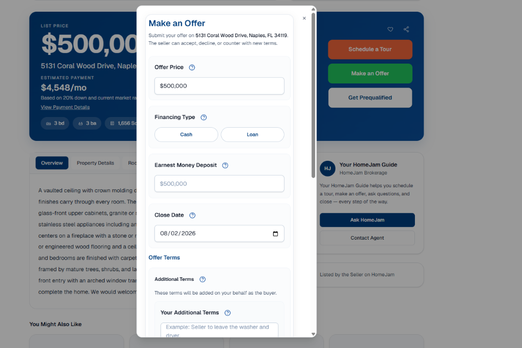 HomeJam guided offer workflow